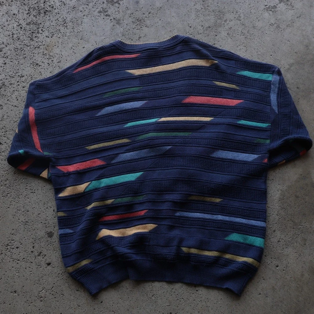 Vintage 90s Club Martin Racing Mens L Cardigan Sweater Made Italy Geometric Knit